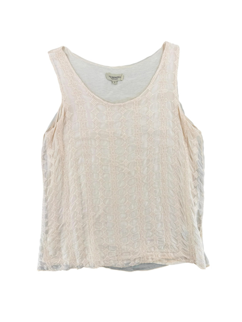 Via Signoria Silk Tank Top Beige Embroidered Made in Italy Size Small Luxury